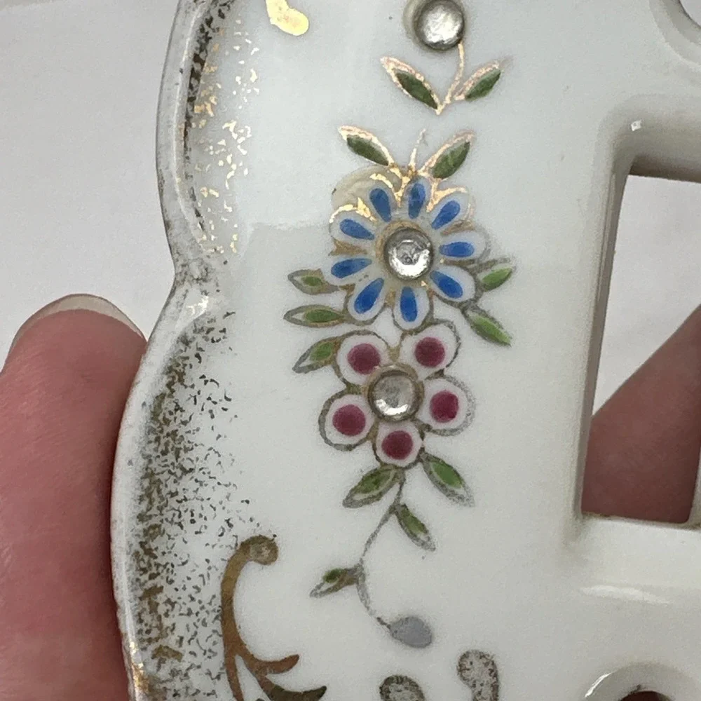 Vintage Lefton's Floral Rhinestones Porcelain Light Switch Plate Cover Pink 2685